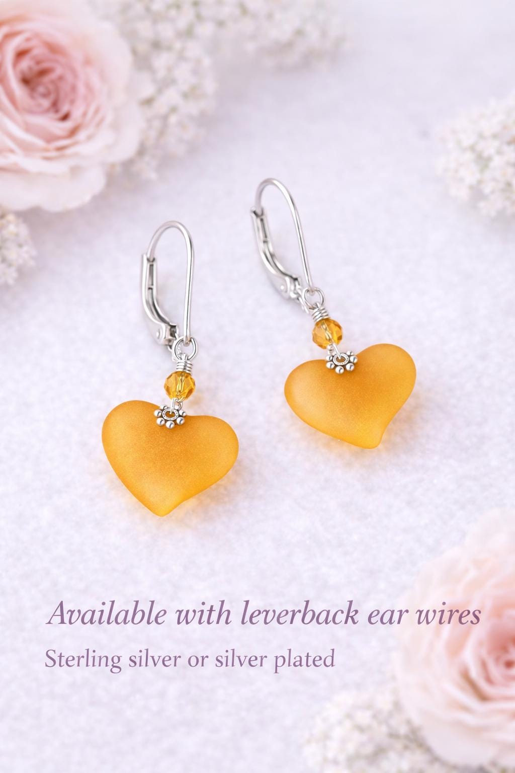 Safron Yellow Heart Earrings for Women, Valentine Gift for Her, Gold Heart Dangle Earrings, Cute Romantic Jewelry, Bridesmaid Gift