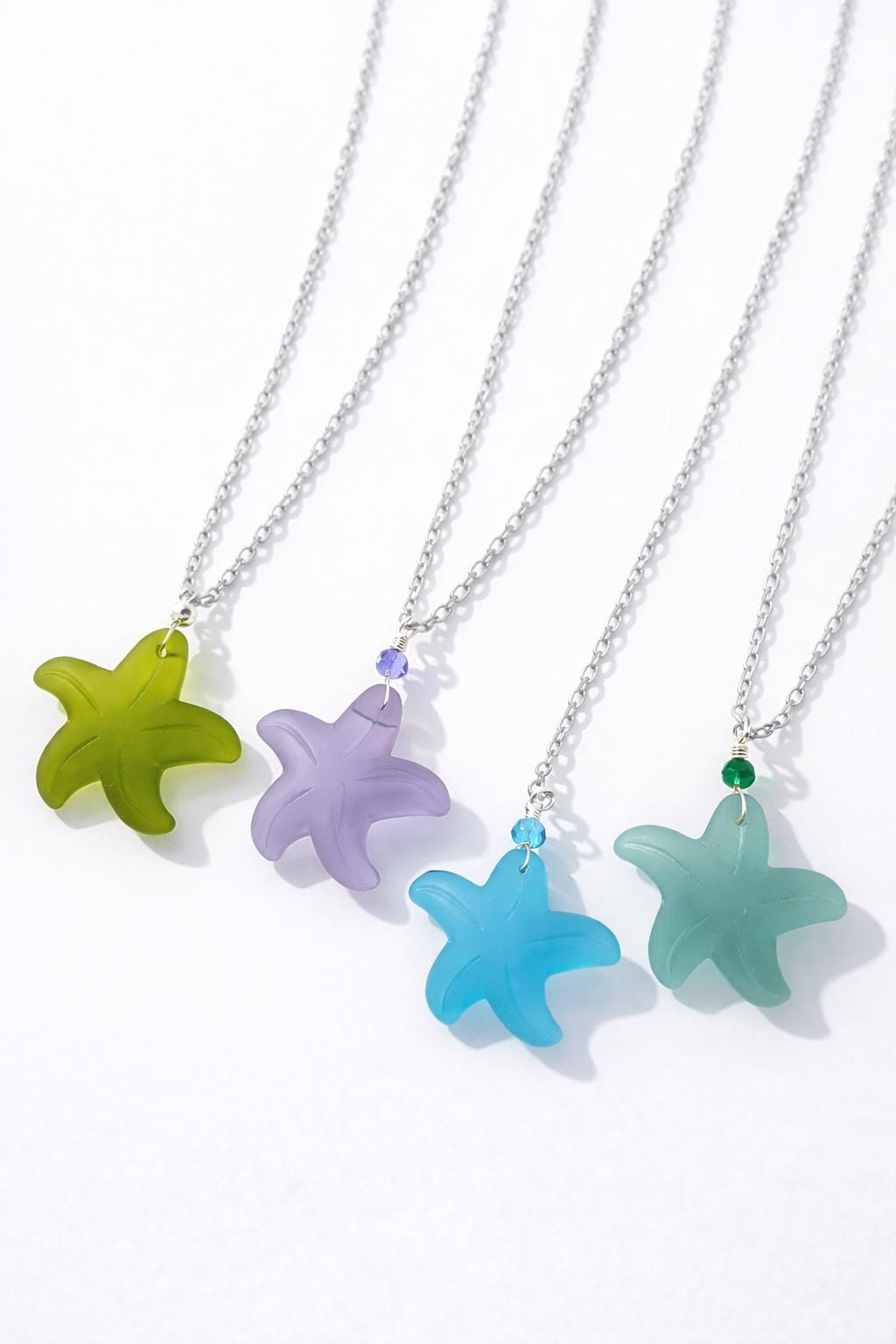 Sea Glass Starfish Necklace, Coastal Beach Jewelry, Ocean Necklace Gift for Her, Mermaidcore Pendant Necklace