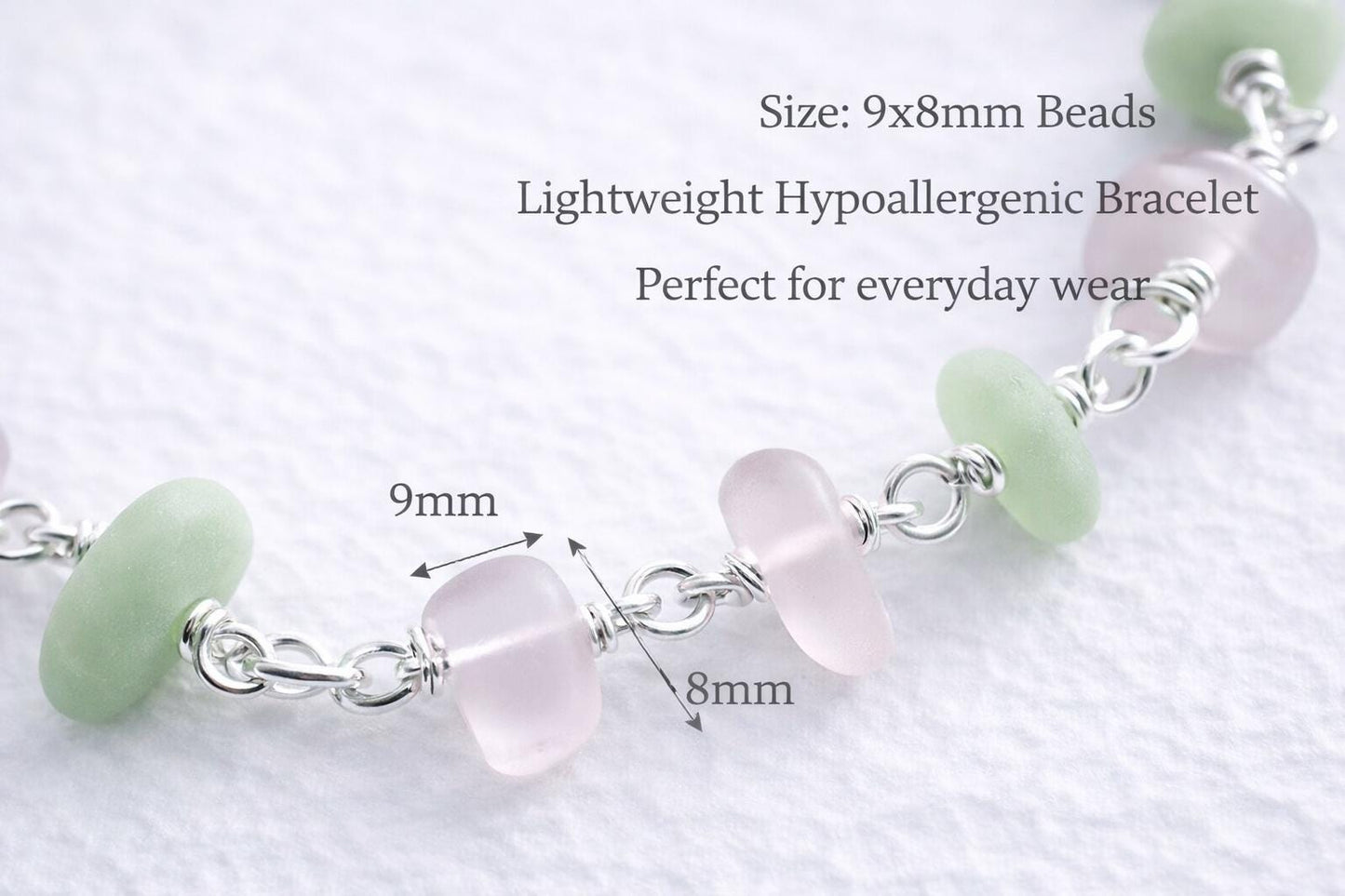 Pastel Pink & Green Bracelet• Handmade Lightweight Everyday Jewelry • Women's Gift