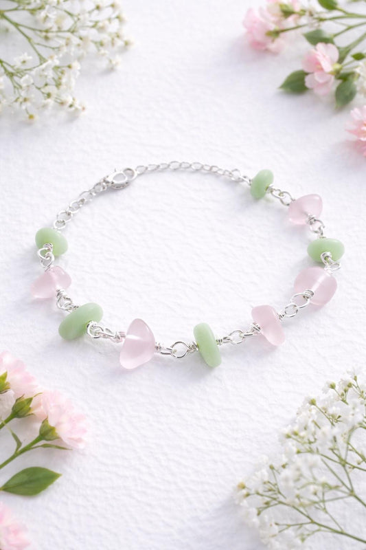 Pastel Pink & Green Bracelet• Handmade Lightweight Everyday Jewelry • Women's Gift