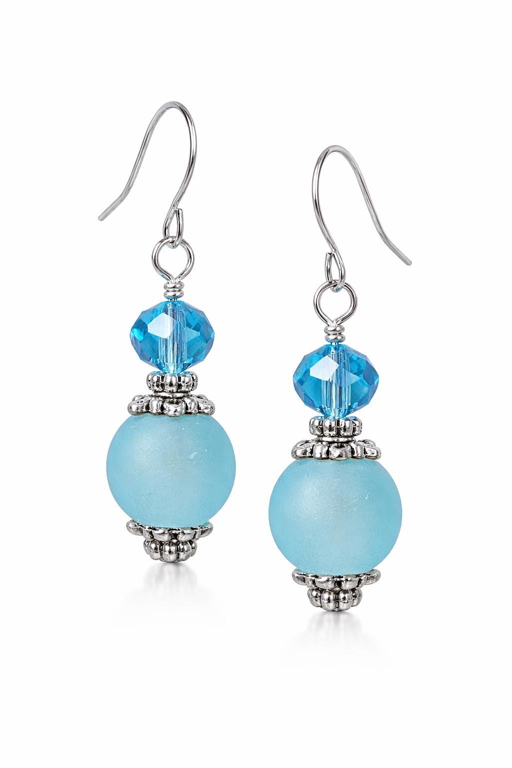 Light Blue Drop Earrings, Simple Silver Dangle Earrings, Minimal Everyday Earrings, Easy Gift for Her