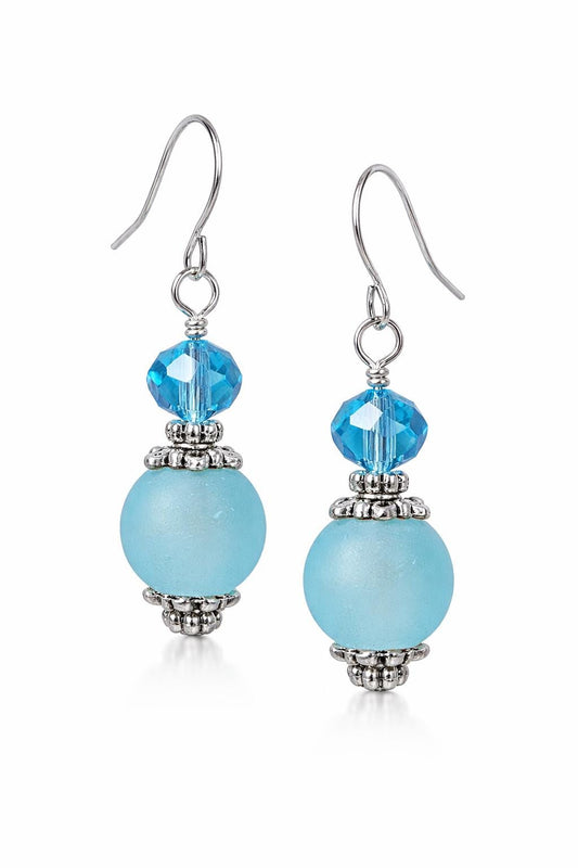 Light Blue Drop Earrings, Simple Silver Dangle Earrings, Minimal Everyday Earrings, Easy Gift for Her