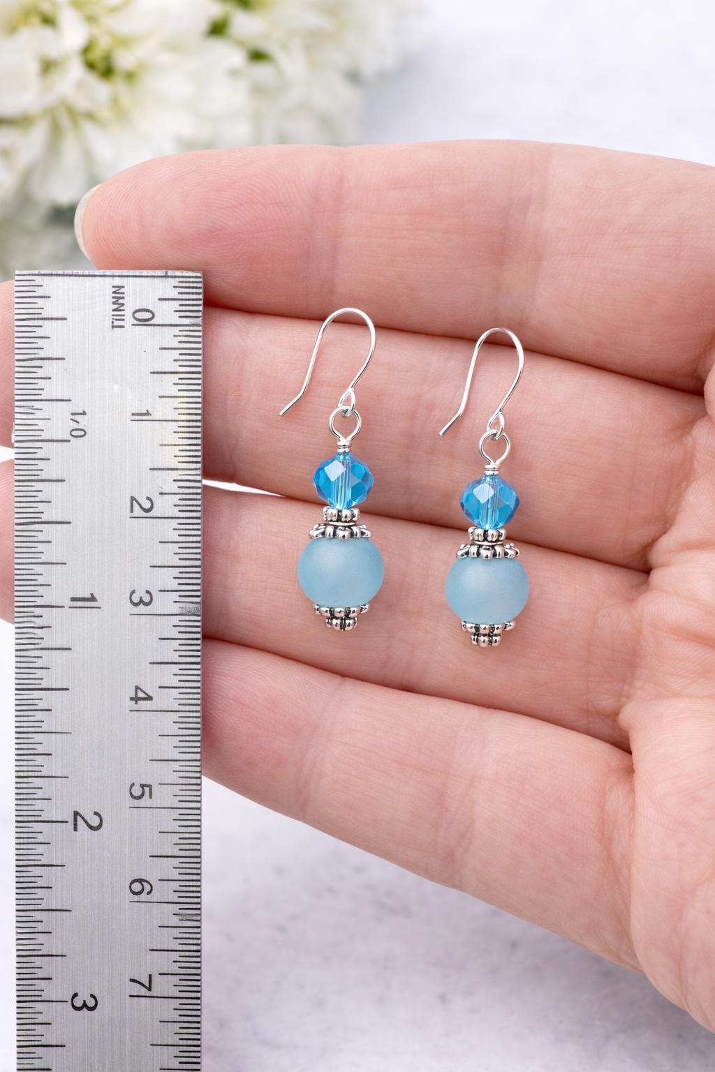 Light Blue Drop Earrings, Simple Silver Dangle Earrings, Minimal Everyday Earrings, Easy Gift for Her