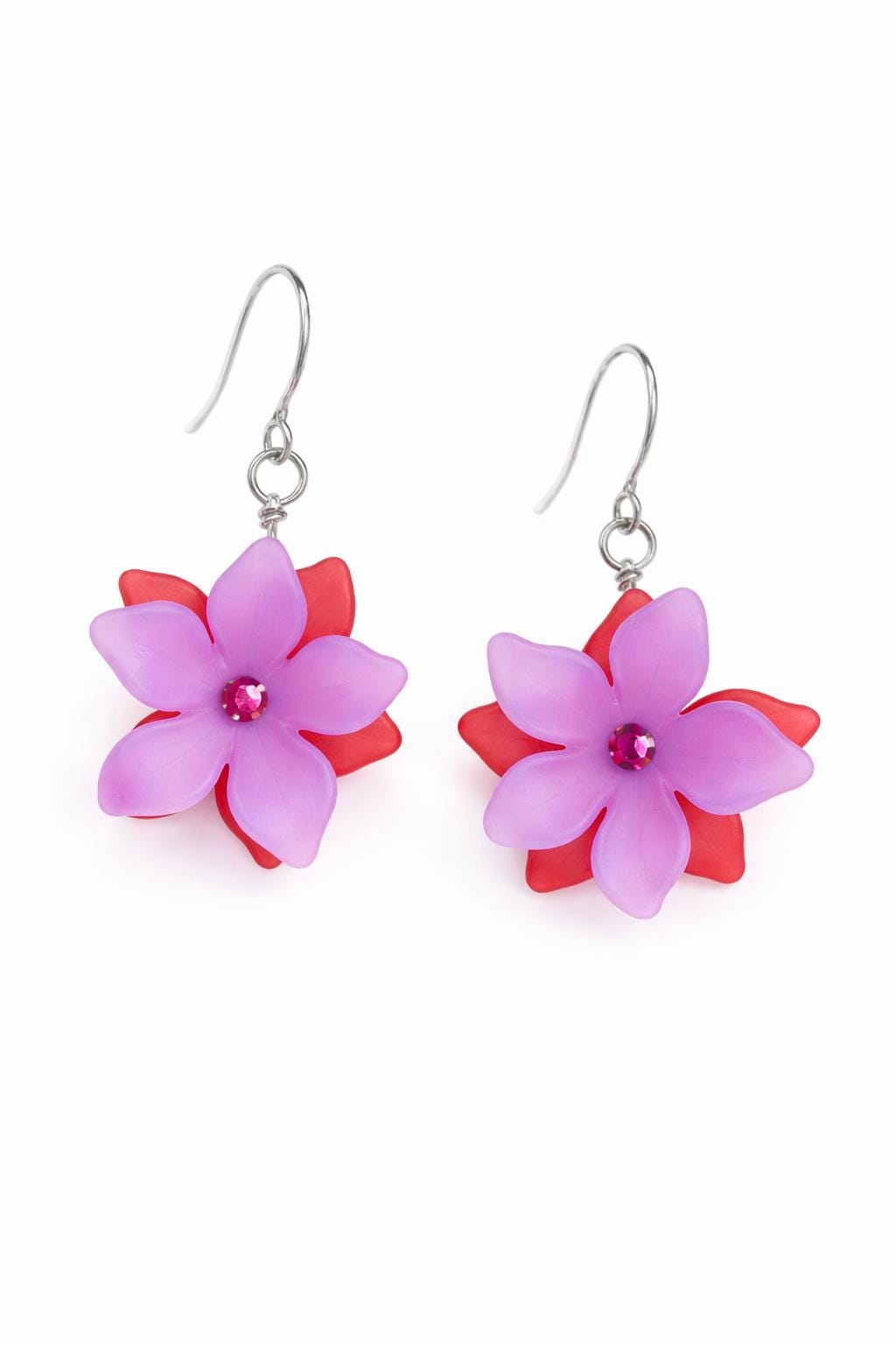 Flower Earrings for Girls, Purple & Red Floral Dangle Earrings, Lightweight Spring Earrings, Teen Gift Jewelry, Birthday or Easter Gift