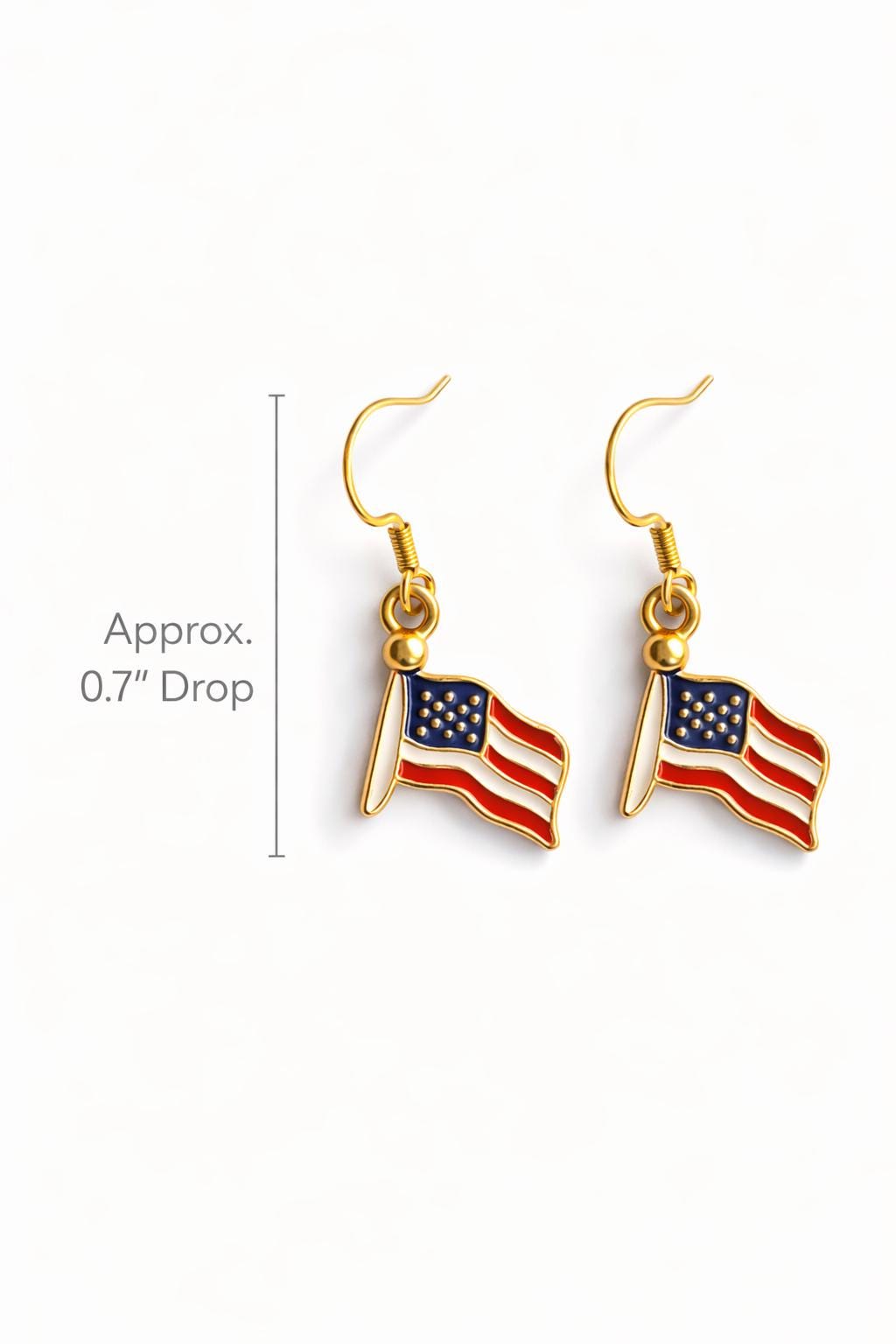 American Flag Dangle Earrings, Small Patriotic Earrings, Lightweight 4th of July Earrings, Gold Tone Hypoallergenic Jewelry
