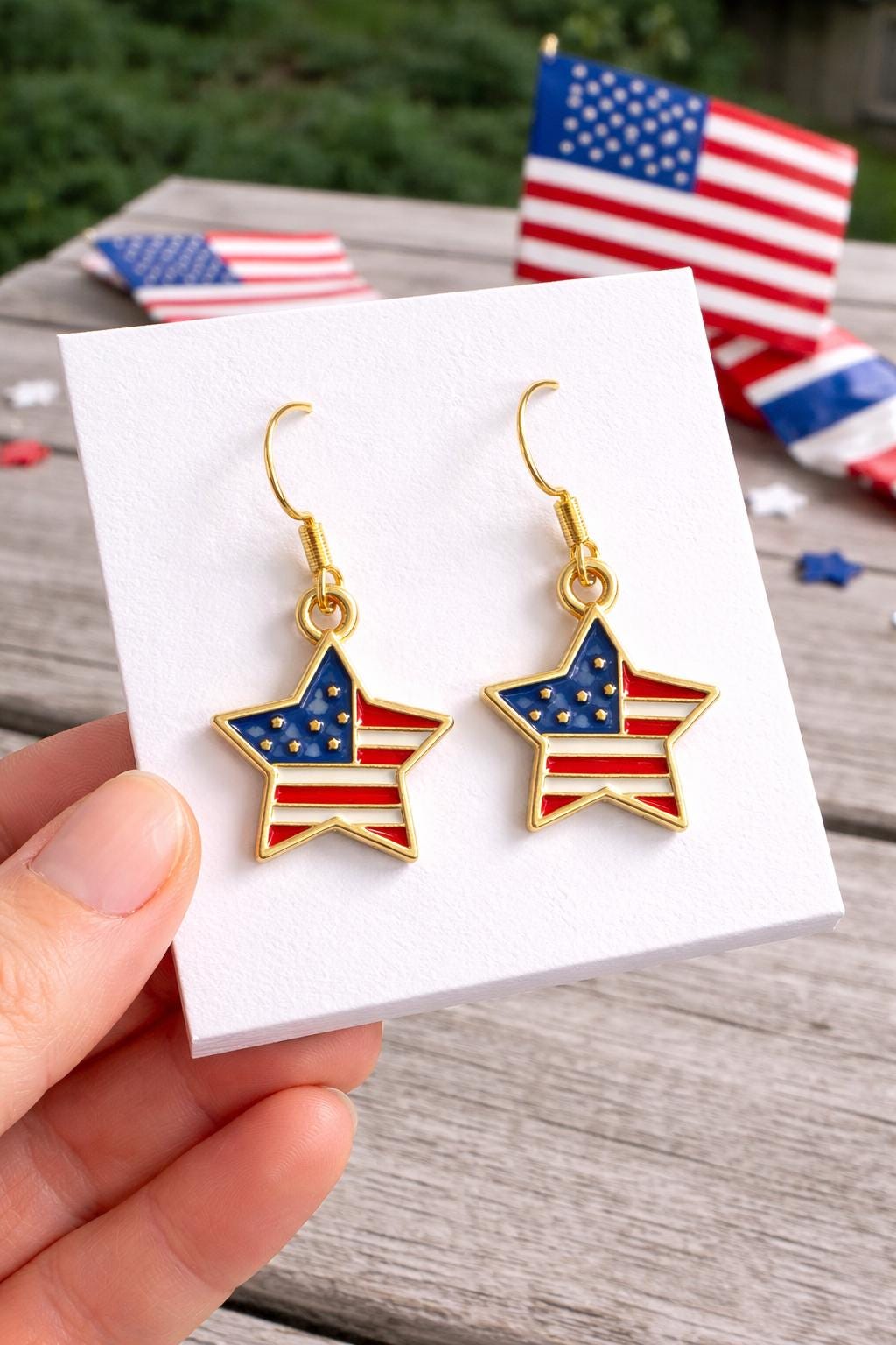 Texas Patriotic Star Earrings, American Flag Star Dangle Earrings, Lightweight Gold Tone Earrings, Texas Pride Jewelry