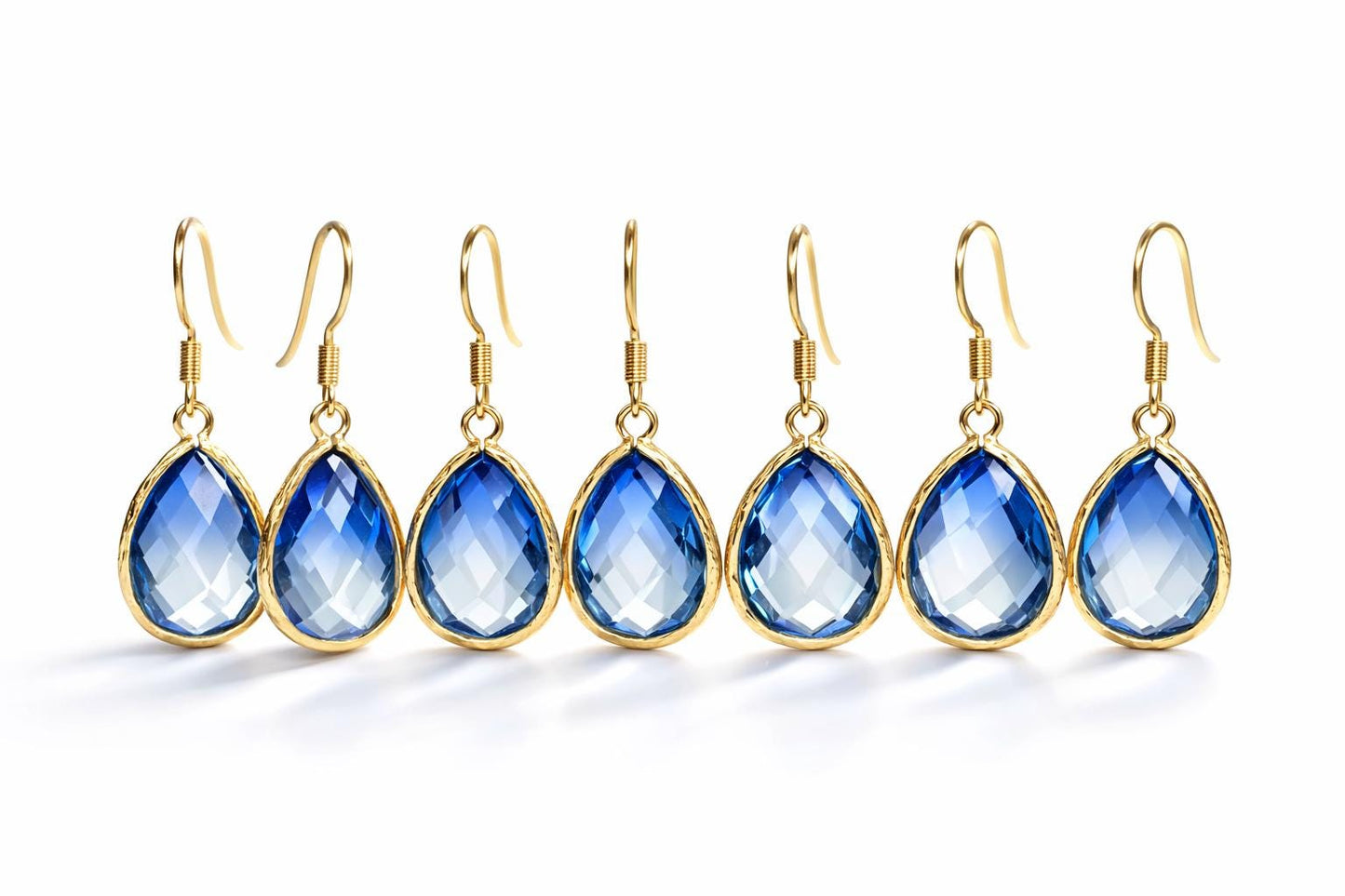 Hypoallergenic Bridesmaid Earrings – Blue Teardrop Gold Wedding Jewelry – 18kt Gold Hook or Leverback – Bridal Party Gift Box