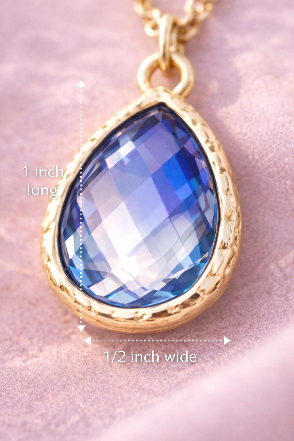 Hypoallergenic Blue Teardrop Necklace – 18kt Gold Wedding Jewelry – Bridesmaid Gift – Something Blue Bridal Necklace