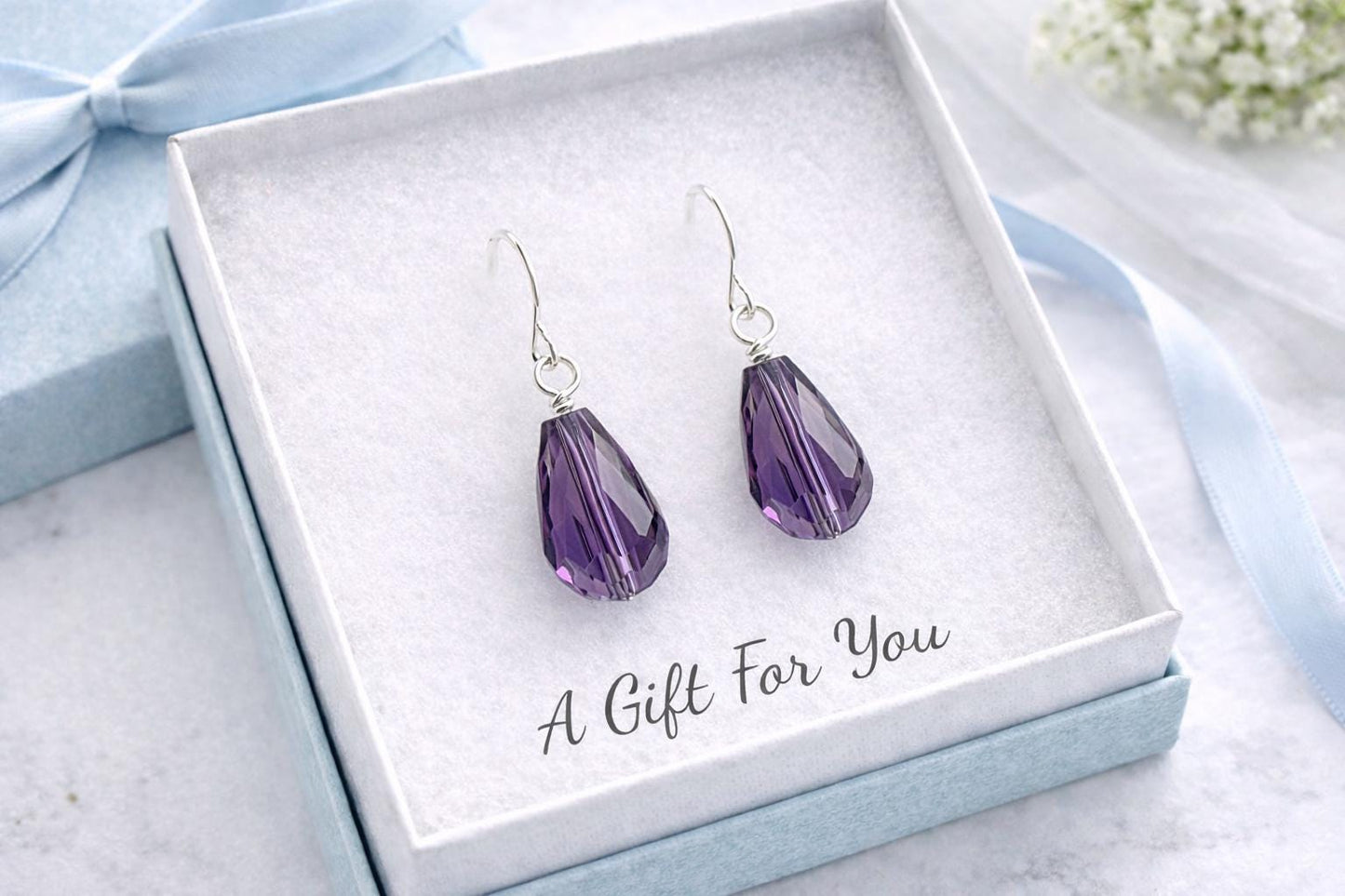 Faceted Teardrop Crystal Dangle Earrings, Minimalist Silver Hooks, Everyday Lightweight Jewelry