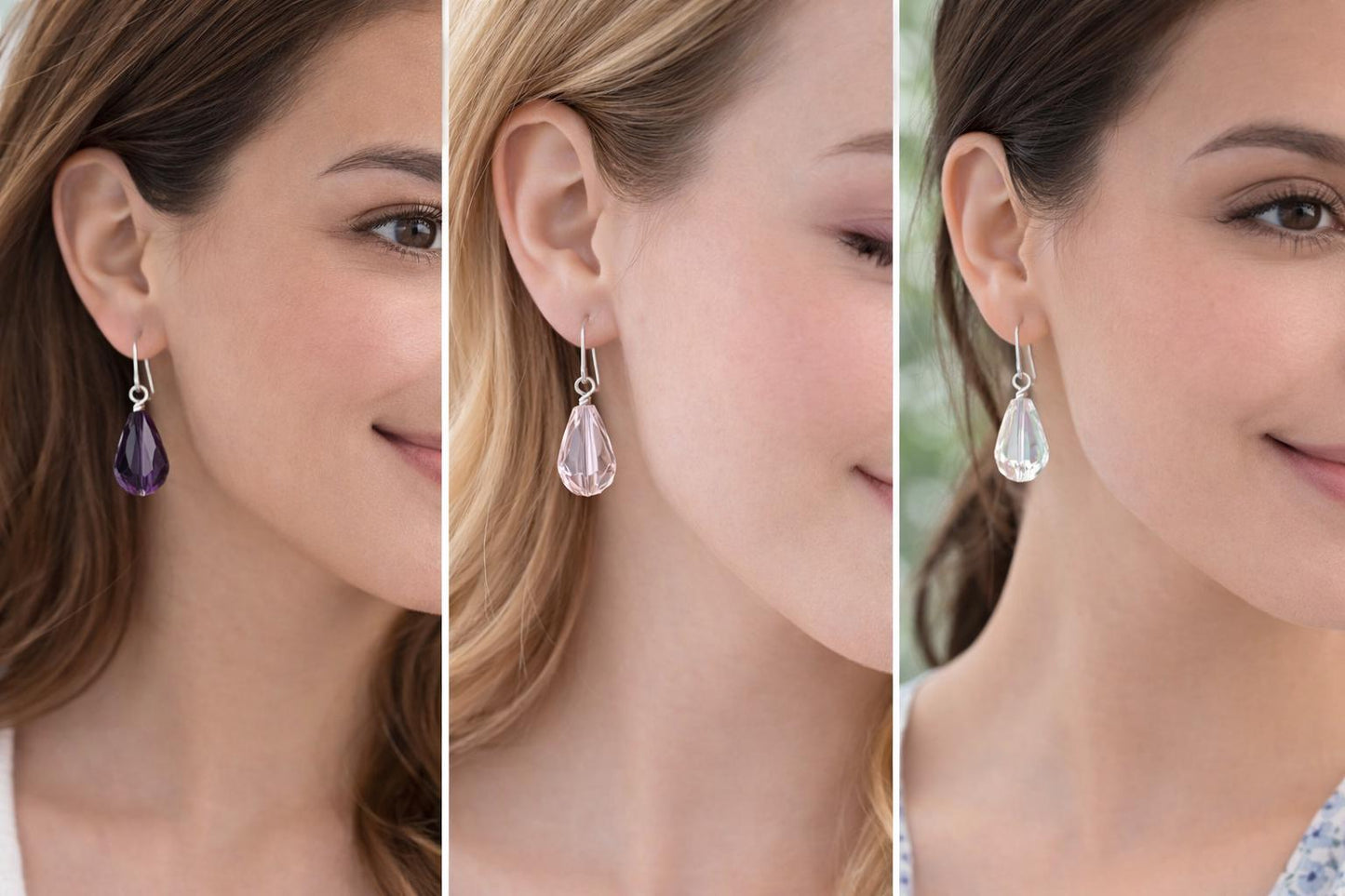 Faceted Teardrop Crystal Dangle Earrings, Minimalist Silver Hooks, Everyday Lightweight Jewelry