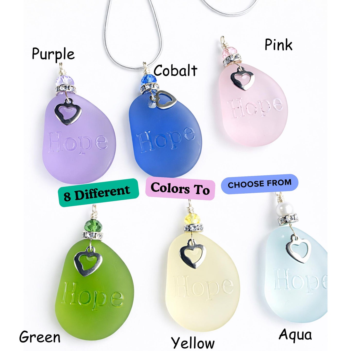 Hope Necklace – Inspirational Encouragement Gift – Sympathy Gift for Friend – Faith Jewelry – Blue Sea Glass Style Pendant – Gift for Her