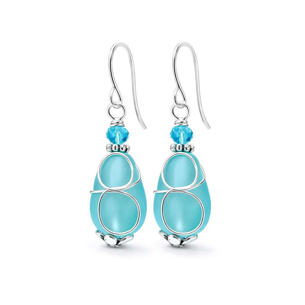 Blue Sea Glass Teardrop Earrings | Sterling Silver Coastal Jewelry