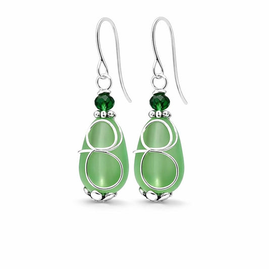 Green Sea Glass Teardrop Earrings: Sterling Silver Dangle Jewelry