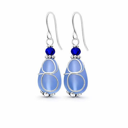 Sapphire Blue Sea Glass Teardrop Earrings | Sterling Silver Coastal Jewelry