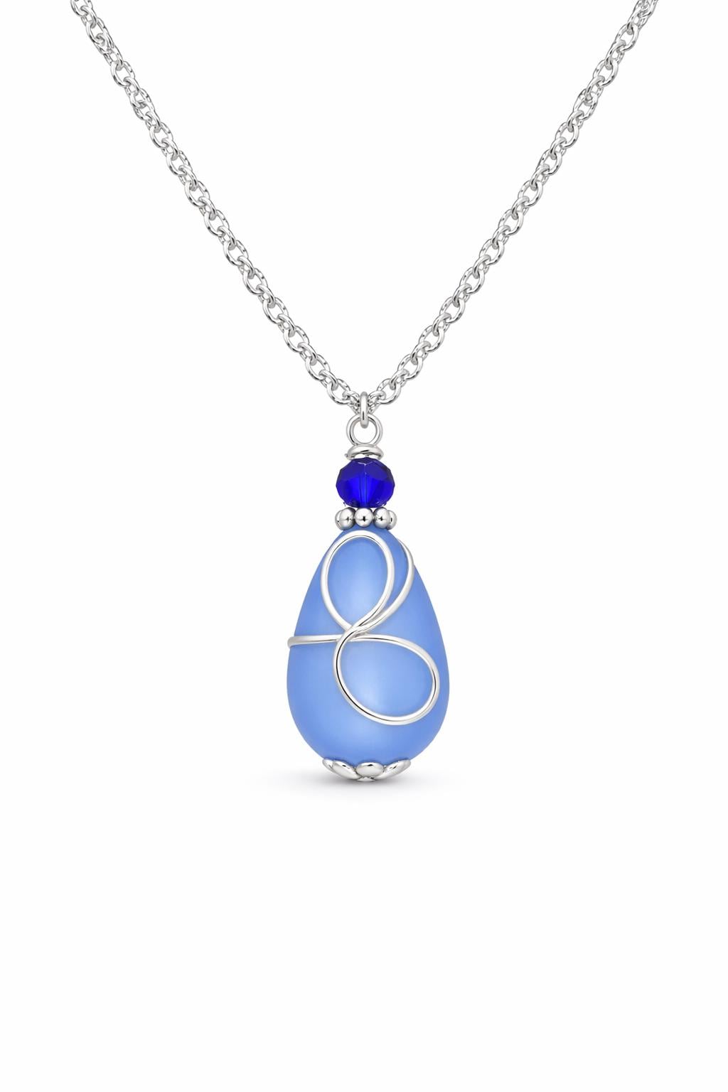 Blue Glass Teardrop Necklace | Stainless Steel Pendant Necklace, Gift for Her