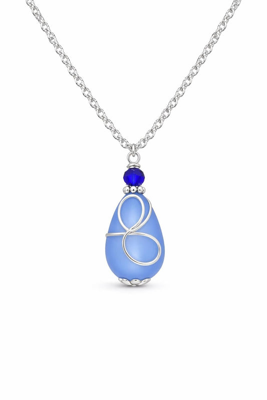 Blue Glass Teardrop Necklace | Stainless Steel Pendant Necklace, Gift for Her