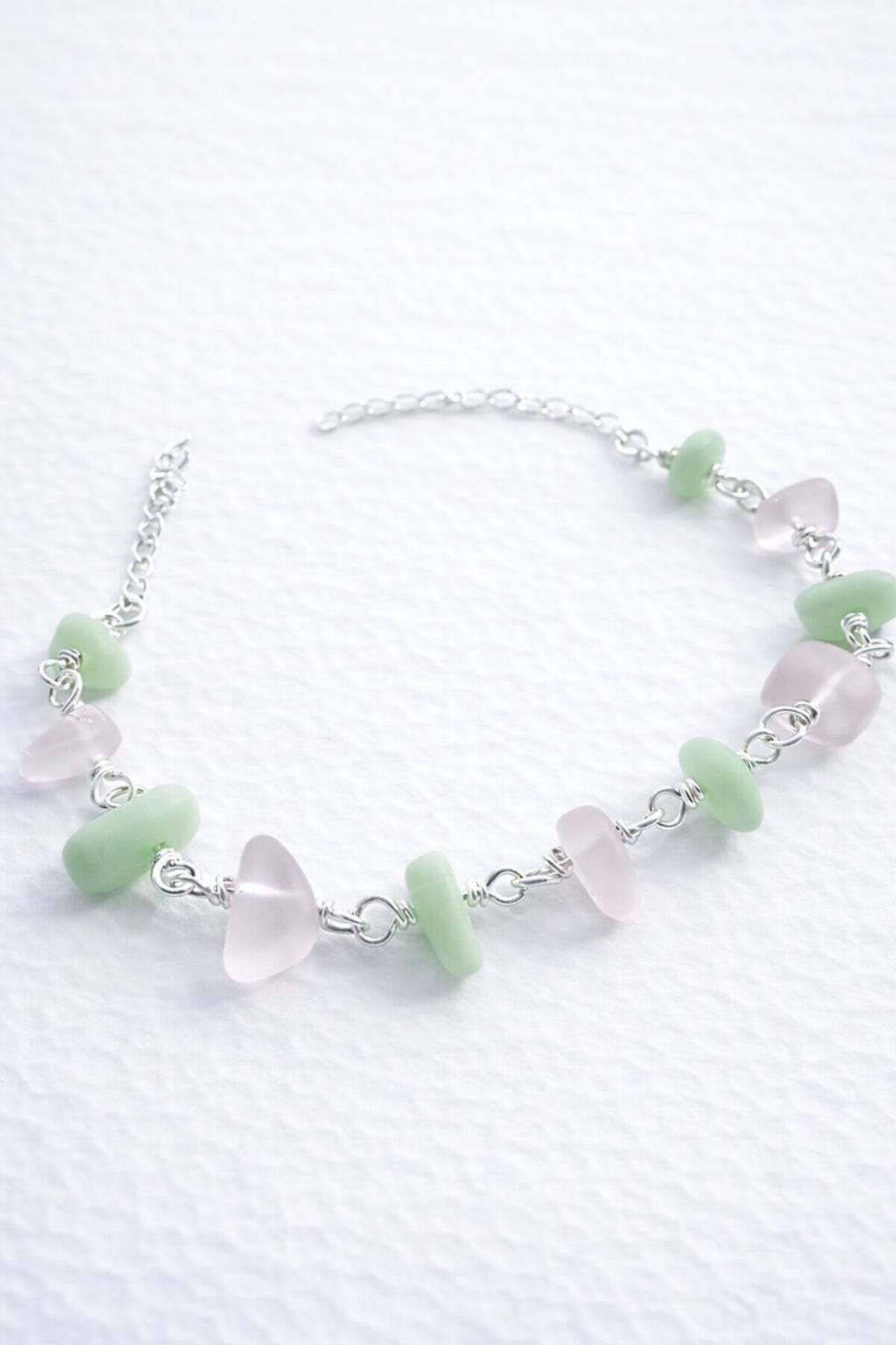 Pastel Pink & Green Bracelet• Handmade Lightweight Everyday Jewelry • Women's Gift