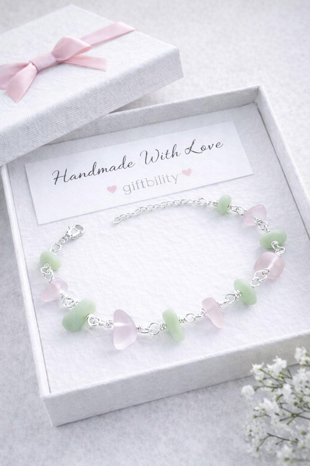 Pastel Pink & Green Bracelet• Handmade Lightweight Everyday Jewelry • Women's Gift