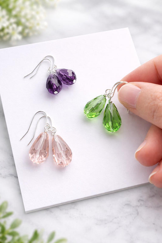 Faceted Teardrop Crystal Dangle Earrings, Minimalist Silver Hooks, Everyday Lightweight Jewelry