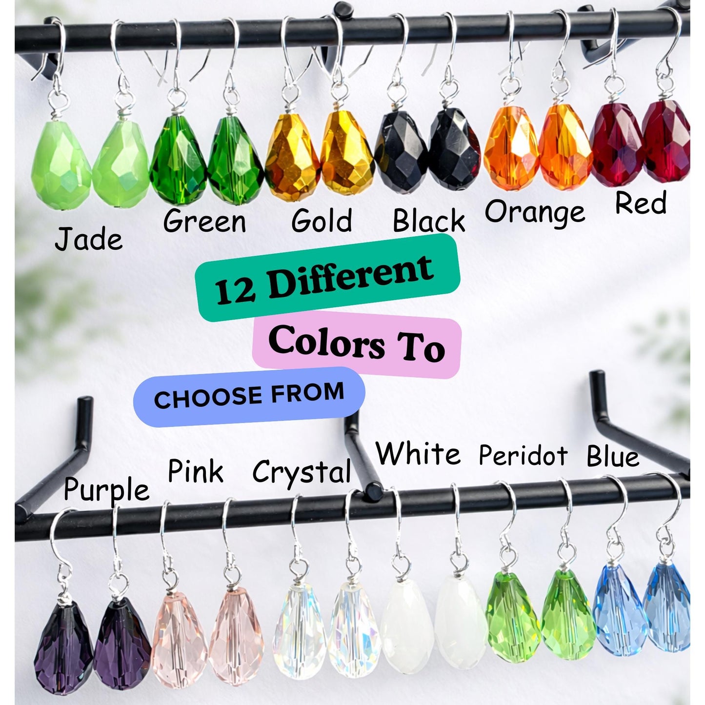 Faceted Teardrop Crystal Dangle Earrings, Minimalist Silver Hooks, Everyday Lightweight Jewelry