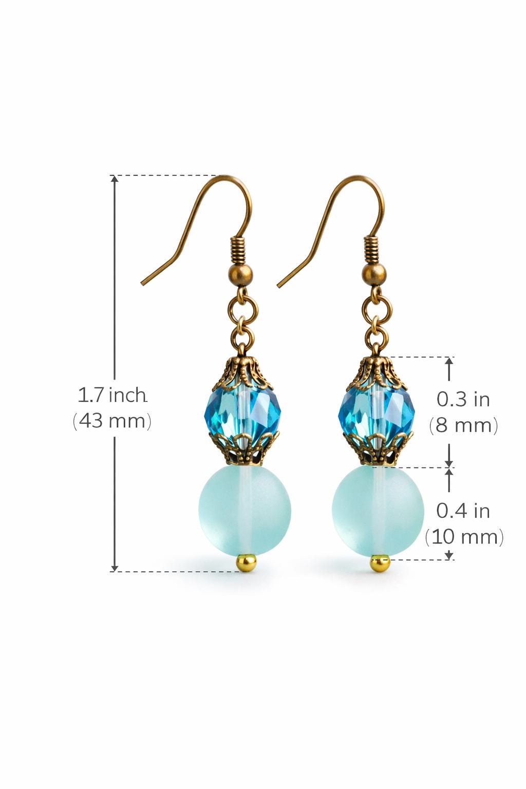 Dangle Earrings Gold Blue Beaded Earrings Lightweight Gift for Her Minimal Jewelry