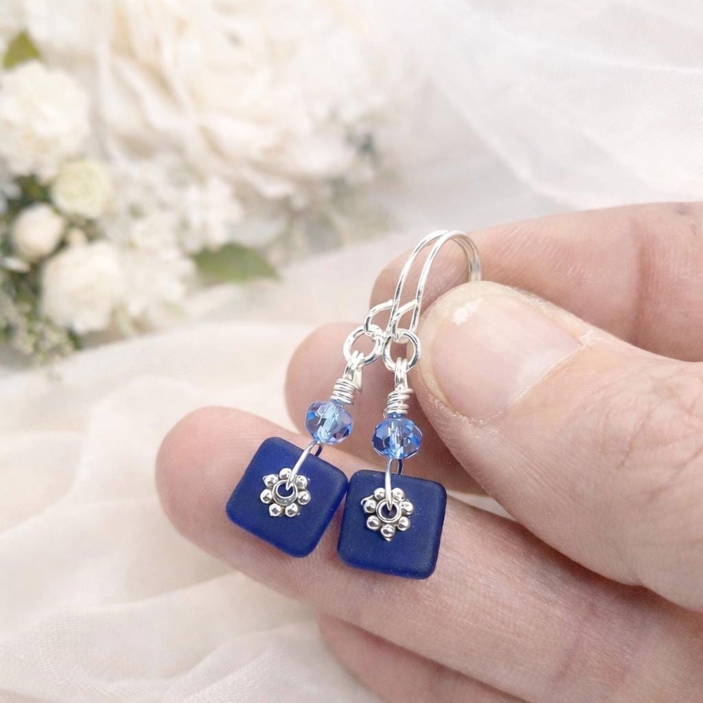 Something Blue Wedding Earrings, Bridesmaid Jewelry Blue Dangles