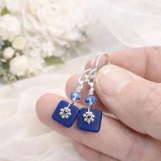 Something Blue Wedding Earrings, Bridesmaid Jewelry Blue Dangles