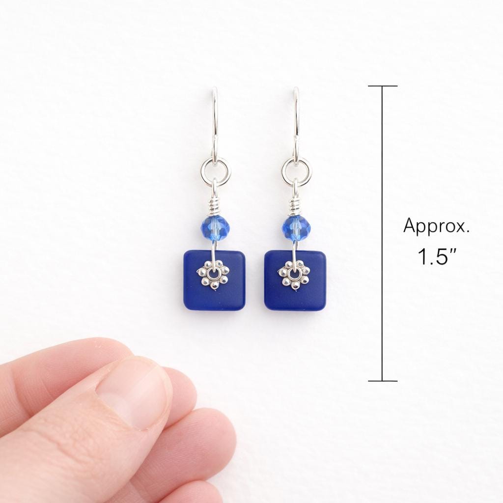 Birthday Gift for Her Blue Earrings Minimalist Sterling Silver Dangle Jewelry