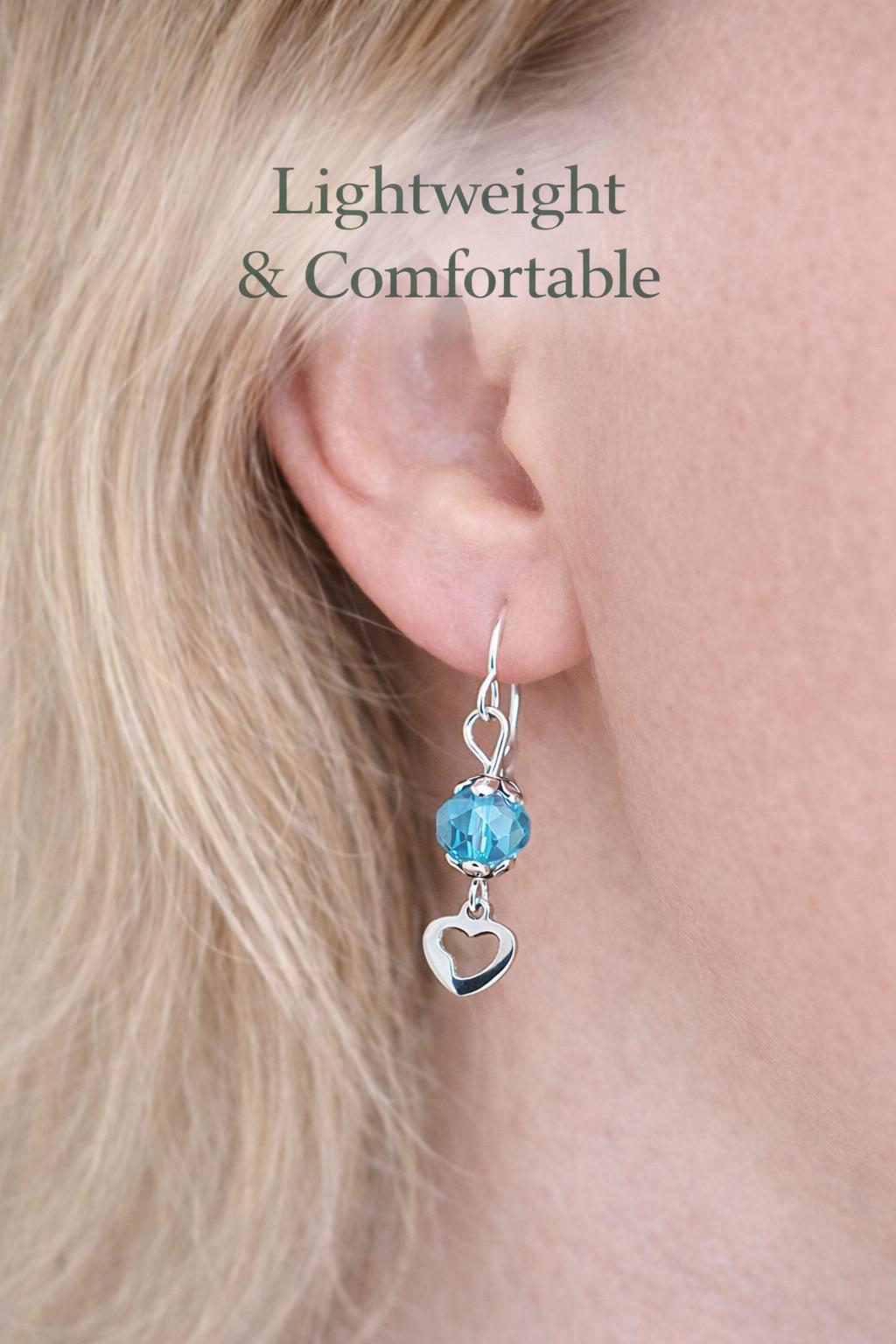 Meaningful Gift for Mom Blue Earrings, Mother’s Day Jewelry, Heart Dangle Earrings, Gift for Mom from Daughter, Dainty Silver Earrings