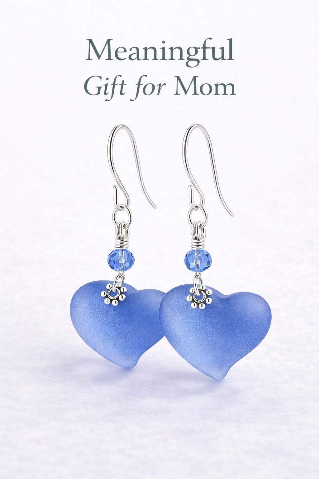 Blue Heart Earrings Gift for Mom, Mother’s Day Jewelry, Meaningful Gift for Mom from Daughter, Dainty Silver Heart Earrings
