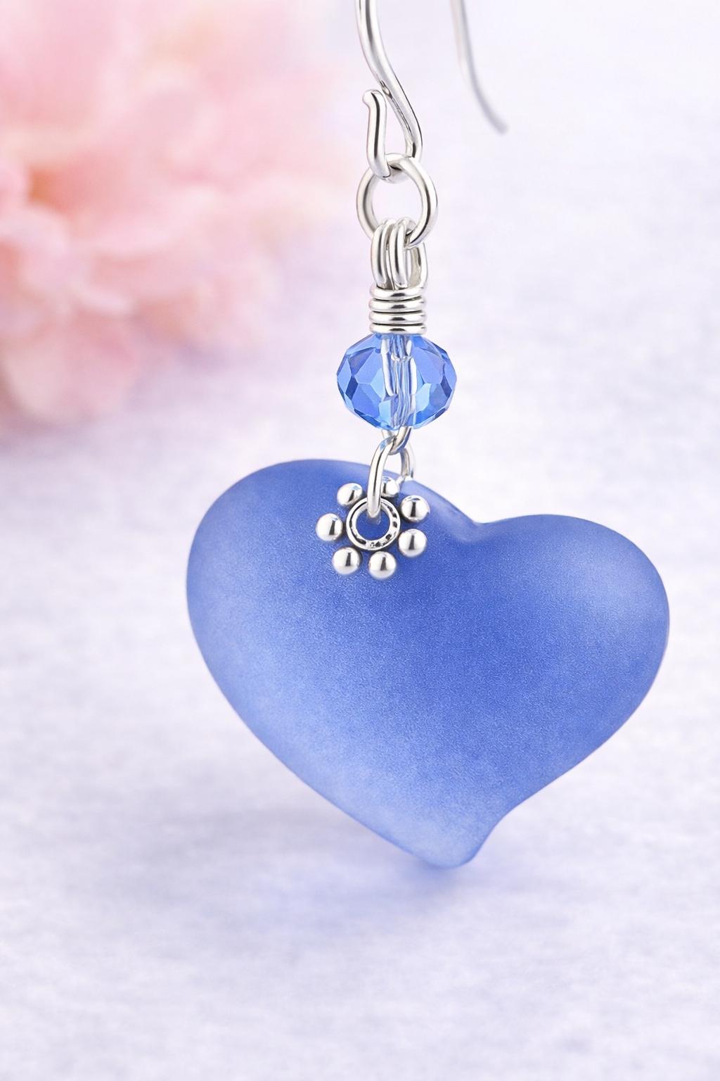 Blue Heart Earrings Gift for Mom, Mother’s Day Jewelry, Meaningful Gift for Mom from Daughter, Dainty Silver Heart Earrings