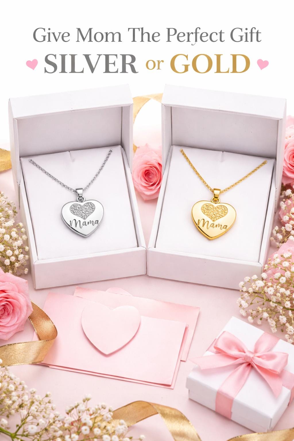 Mother’s Day Necklace for Mom, Mama Heart Necklace Silver or Gold, Gift for Mom from Daughter Son, Personalized Mom Jewelry