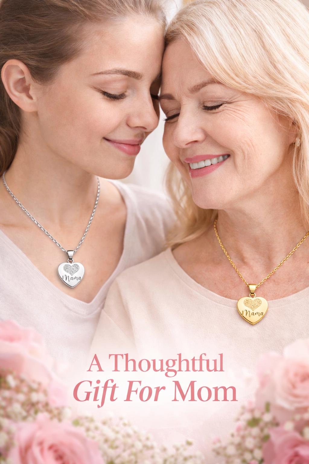 Mother’s Day Necklace for Mom, Mama Heart Necklace Silver or Gold, Gift for Mom from Daughter Son, Personalized Mom Jewelry