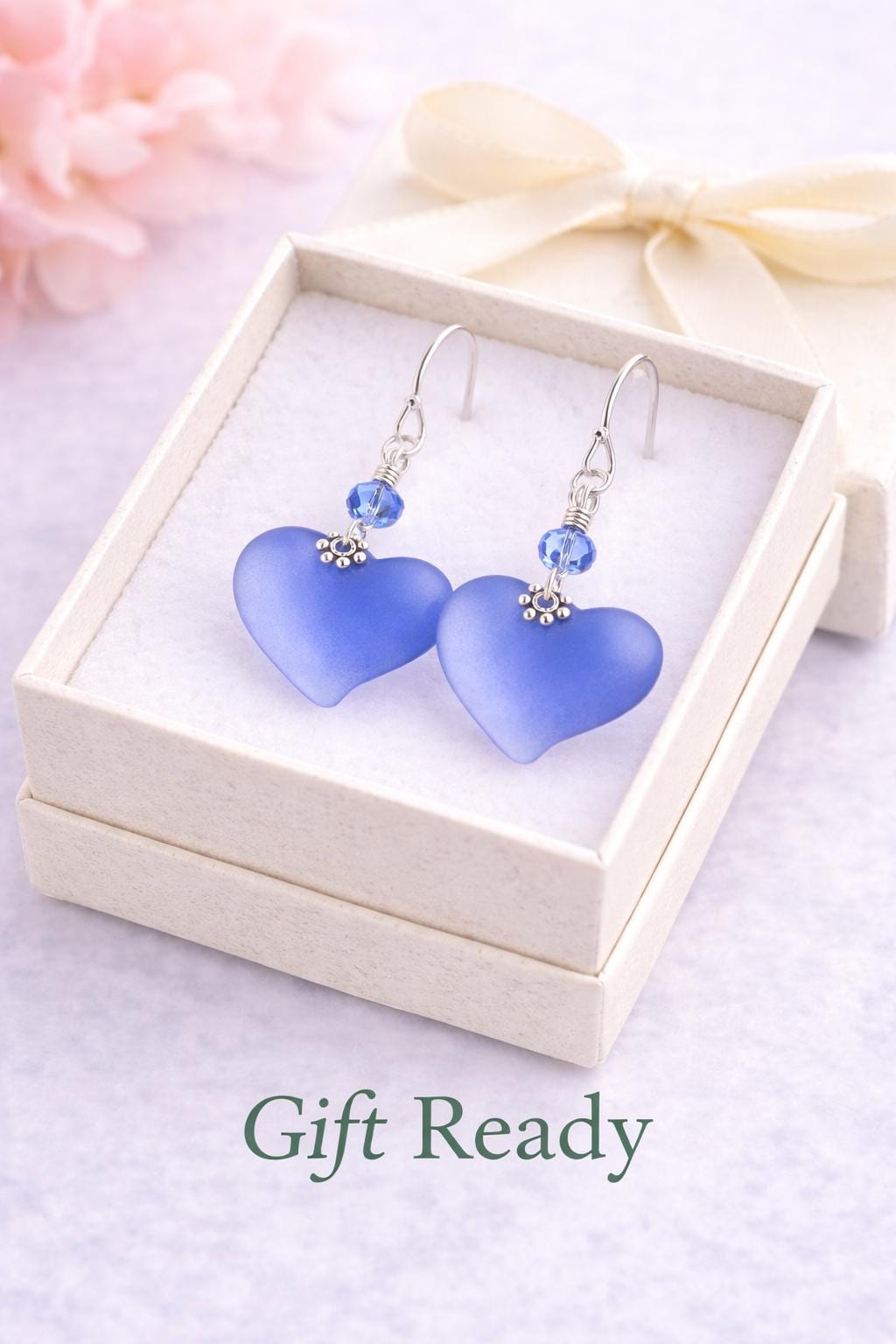 Blue Heart Earrings Gift for Mom, Mother’s Day Jewelry, Meaningful Gift for Mom from Daughter, Dainty Silver Heart Earrings