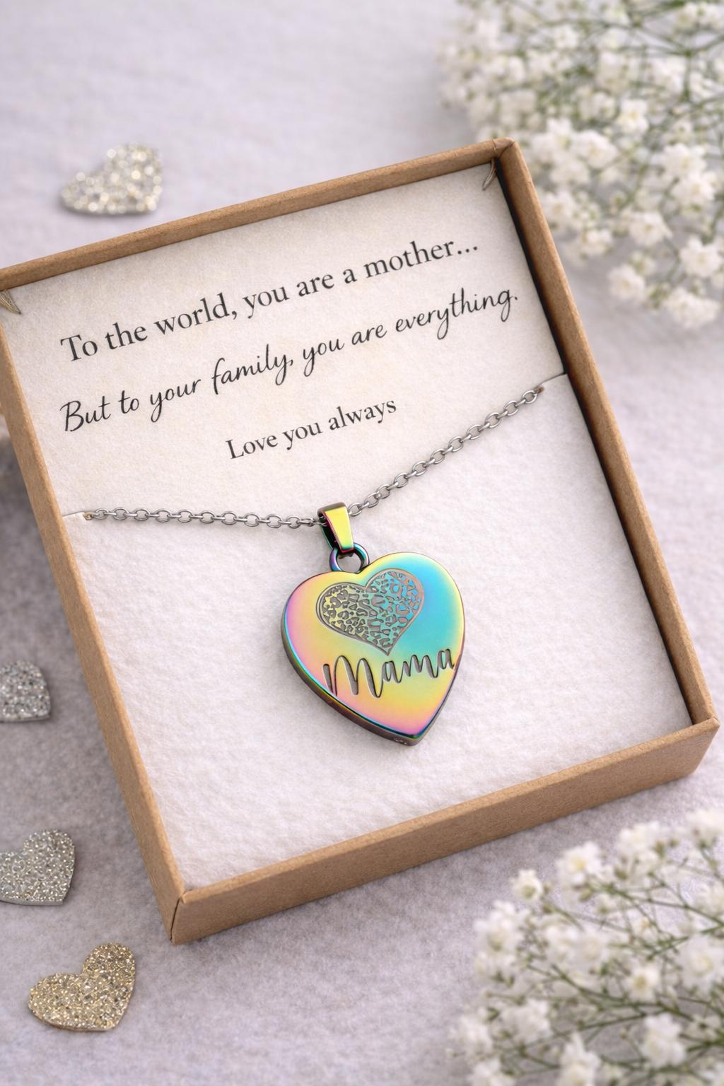 Mama Necklace Gift for Mom, Mother’s Day Necklace, Heart Pendant Jewelry, Personalized Mama Gift, New Mom Gift, Wife Gift Idea