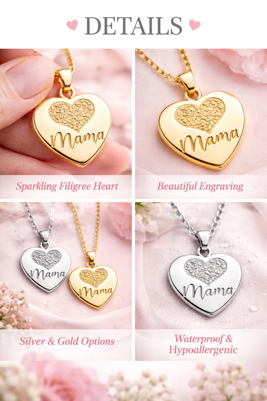 Mother’s Day Necklace for Mom, Mama Heart Necklace Silver or Gold, Gift for Mom from Daughter Son, Personalized Mom Jewelry