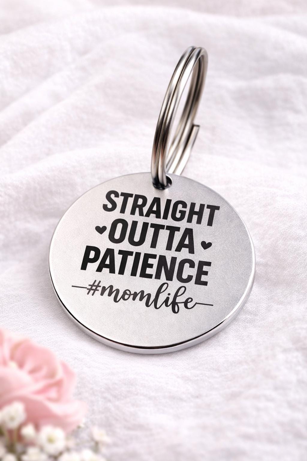 Straight Outta Patience Keychain, Mom Life Gift, Sarcastic Mom Keyring, Funny Parenting Gift, Relatable Mom Humor Present
