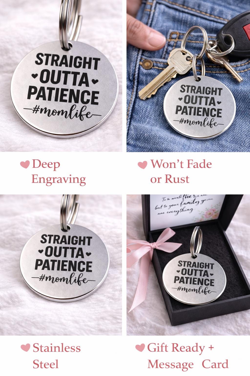 Straight Outta Patience Keychain, Mom Life Gift, Sarcastic Mom Keyring, Funny Parenting Gift, Relatable Mom Humor Present