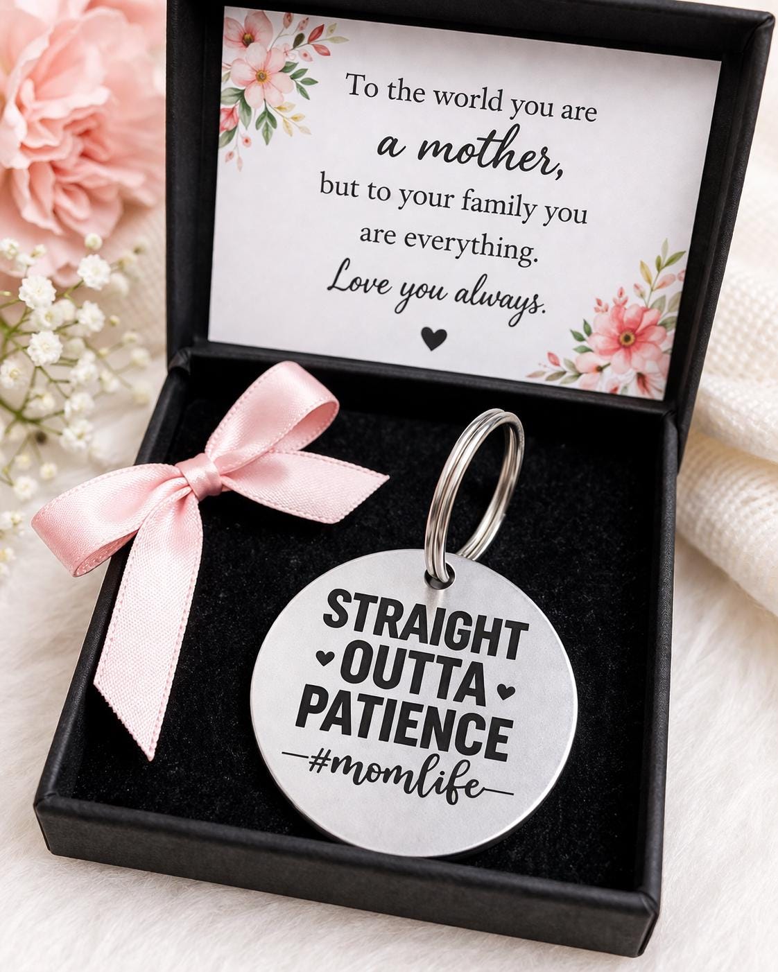 Straight Outta Patience Keychain, Mom Life Gift, Sarcastic Mom Keyring, Funny Parenting Gift, Relatable Mom Humor Present