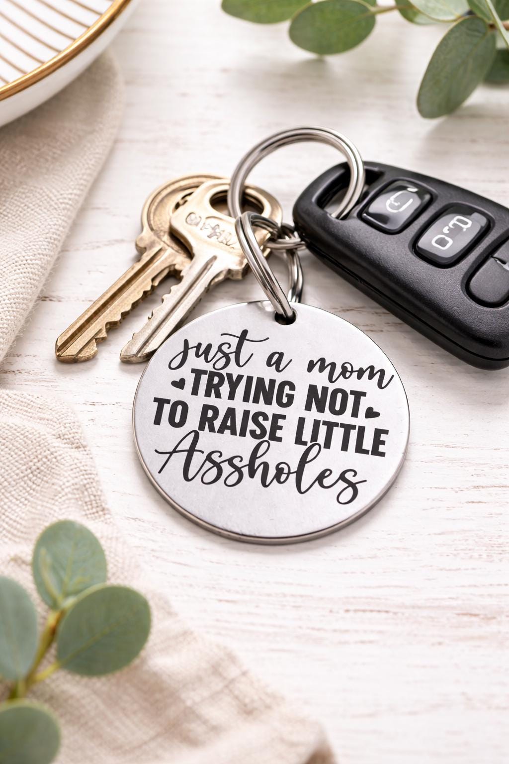 Funny Mom Keychain Sarcastic Motherhood Gift Edgy Mom Life Humor Keyring Relatable Parenting Joke Gift Cool Mom Present