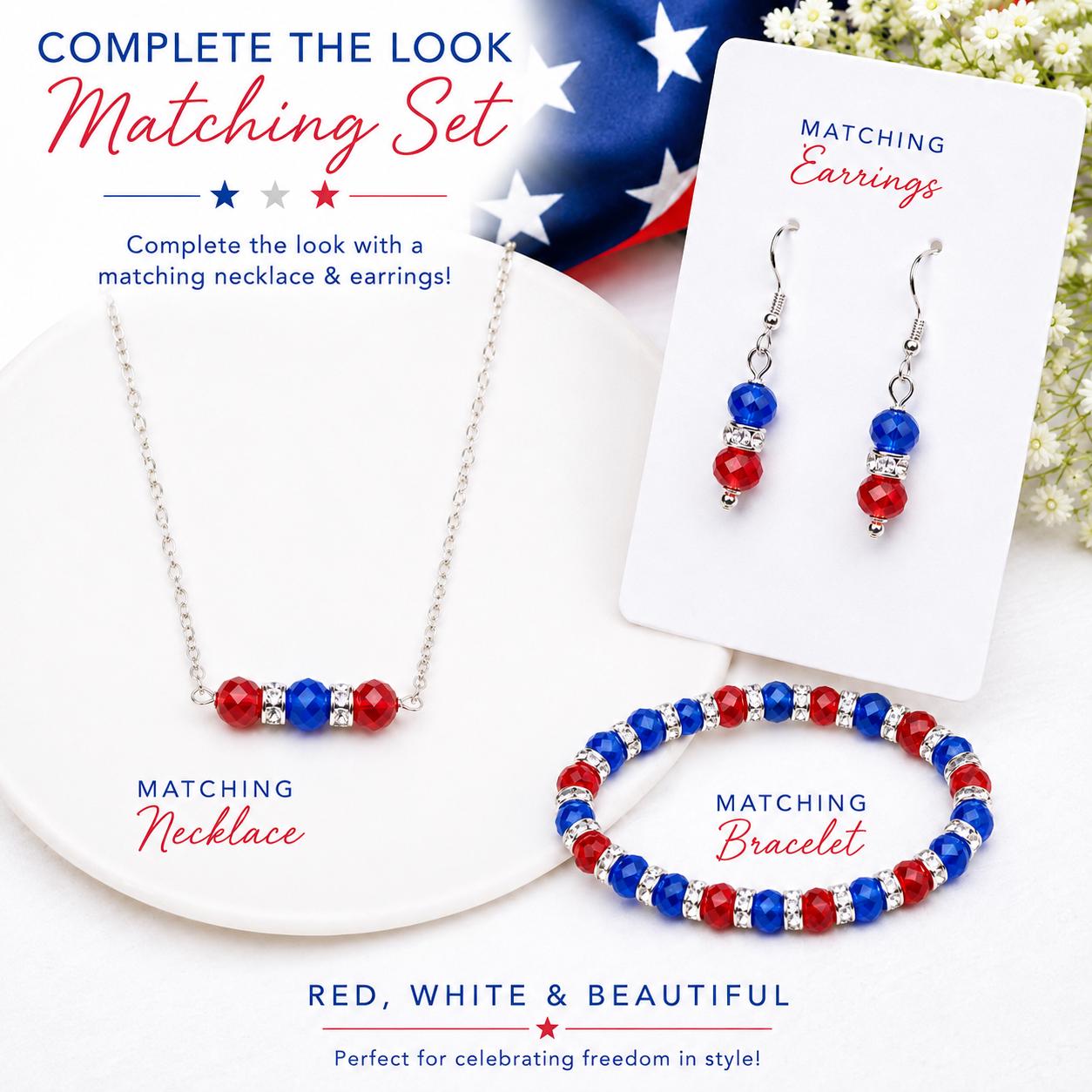 Patriotic Red White Blue Stretch Bracelet – Hypoallergenic Beaded Bracelet, 4th of July Jewelry, Custom Size Comfort Bracelet