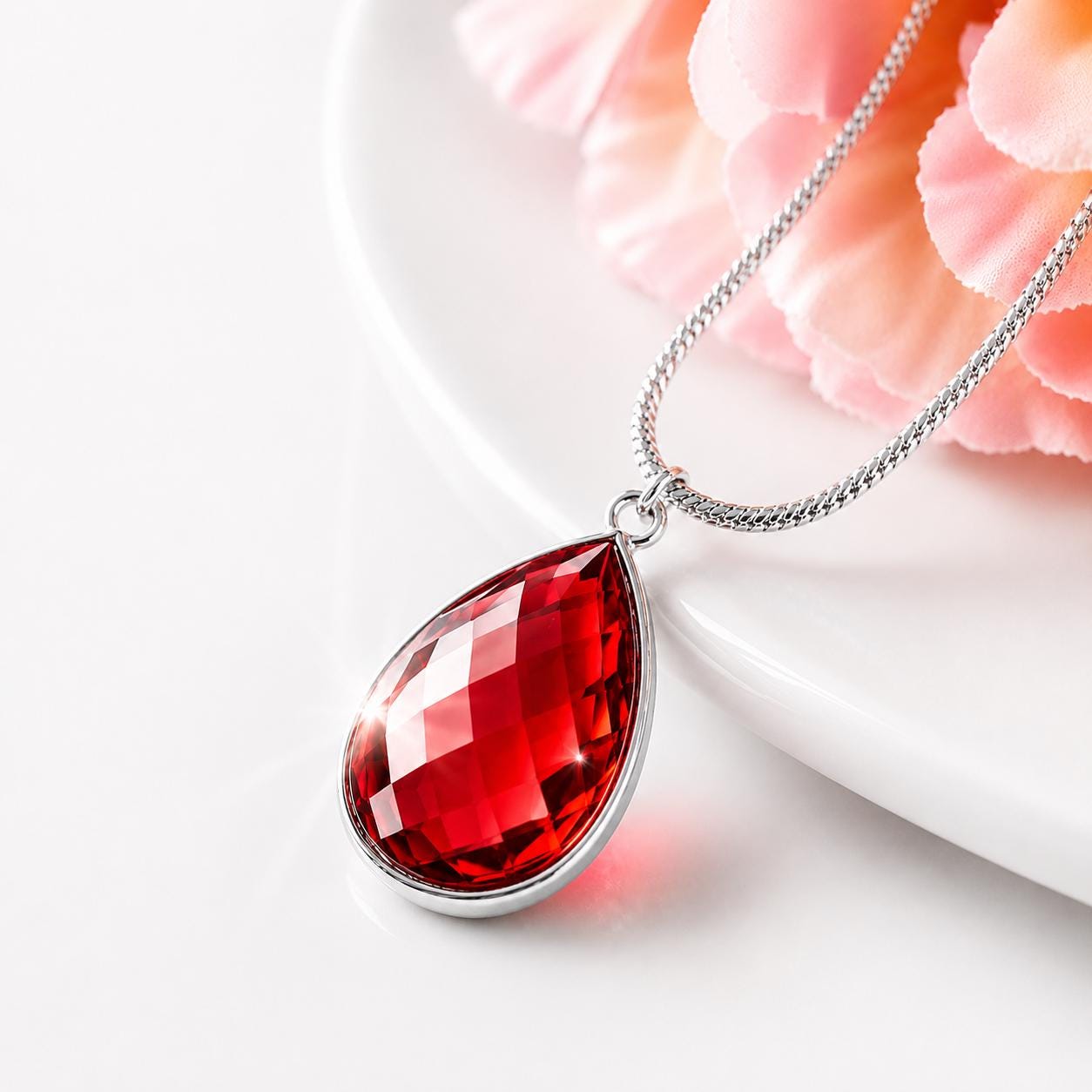 Gift for Her Necklace, Teardrop Pendant Necklace, Faceted Glass Necklace, Birthday Gift for Mom, Gift for Wife, Color Choice Necklace
