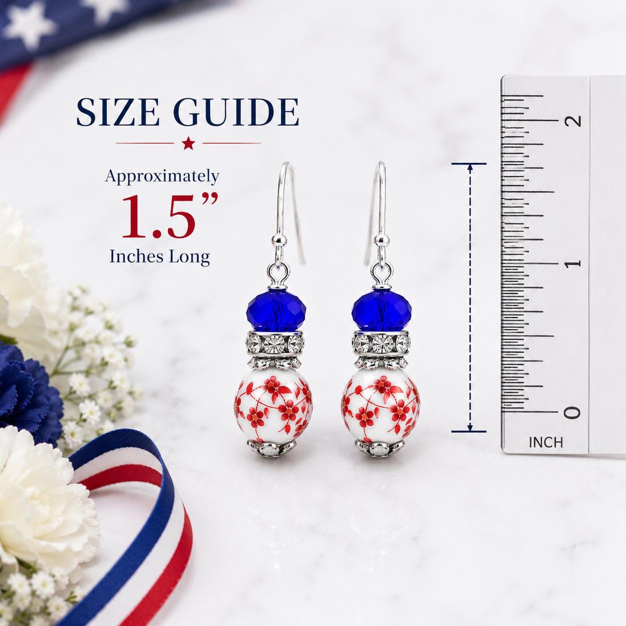 Patriotic Earrings, Red White Blue Earrings, 4th of July Earrings, Memorial Day Jewelry, Patriotic Gift for Her, USA Earrings