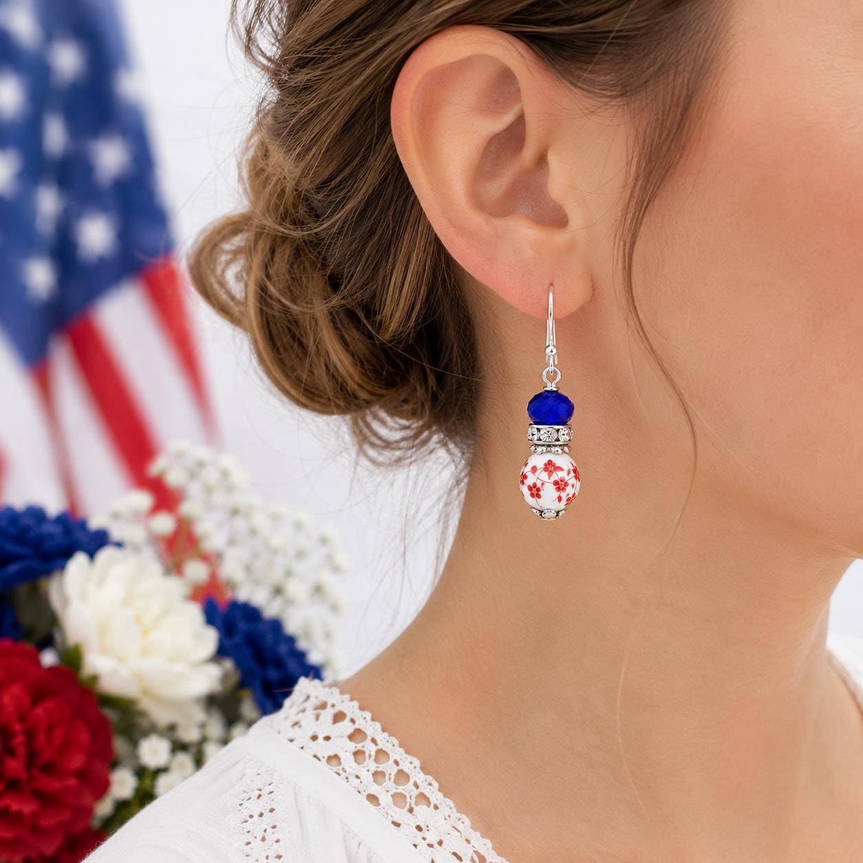 Patriotic Earrings, Red White Blue Earrings, 4th of July Earrings, Memorial Day Jewelry, Patriotic Gift for Her, USA Earrings