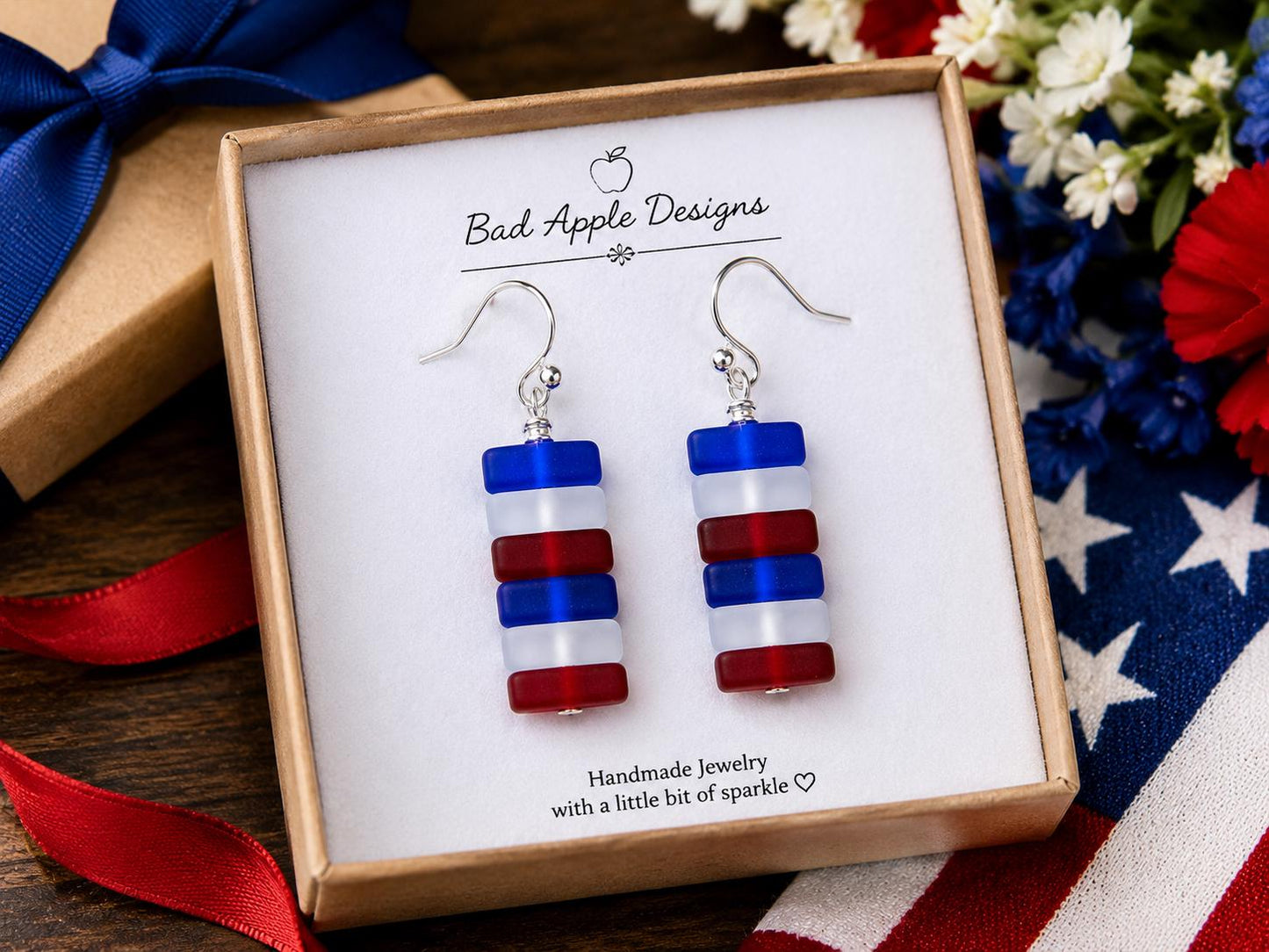 Patriotic Earrings, Red White Blue Earrings, 4th of July Earrings, USA Earrings, Memorial Day Jewelry, Patriotic Gift for Her