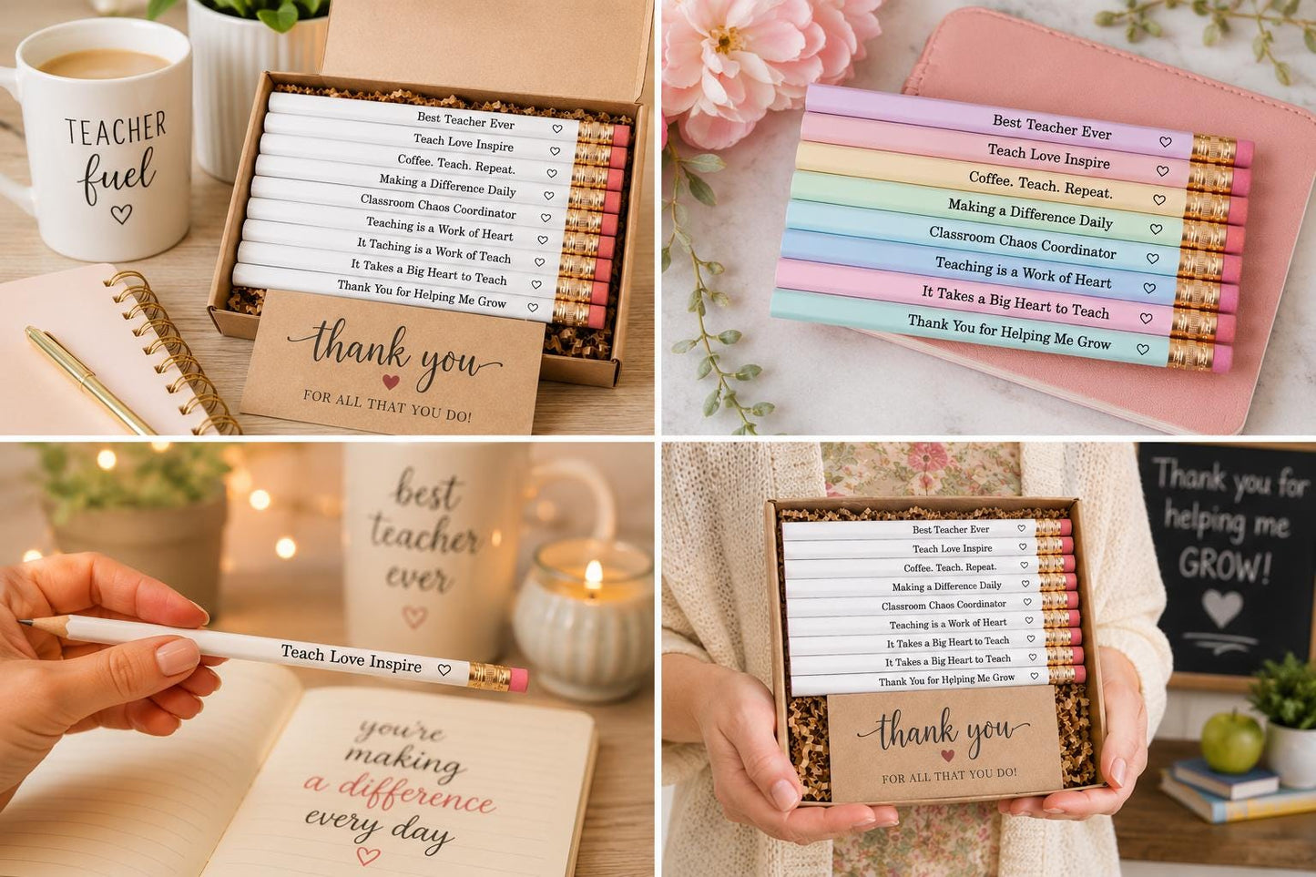 Teacher Appreciation Gift Pencils, Engraved Teacher Pencil Set, Best Teacher Ever Gift, Teacher Thank You Gift, End of Year Teacher Gift