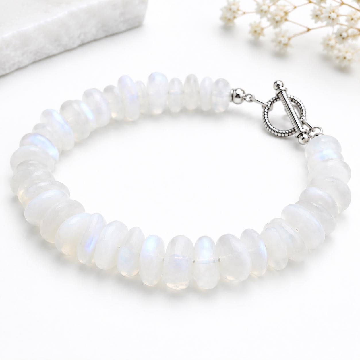 Opalite Bracelet for Women, October Birthstone Bracelet, Gift for Her, White Opalite Jewelry, Stackable Beaded Bracelet