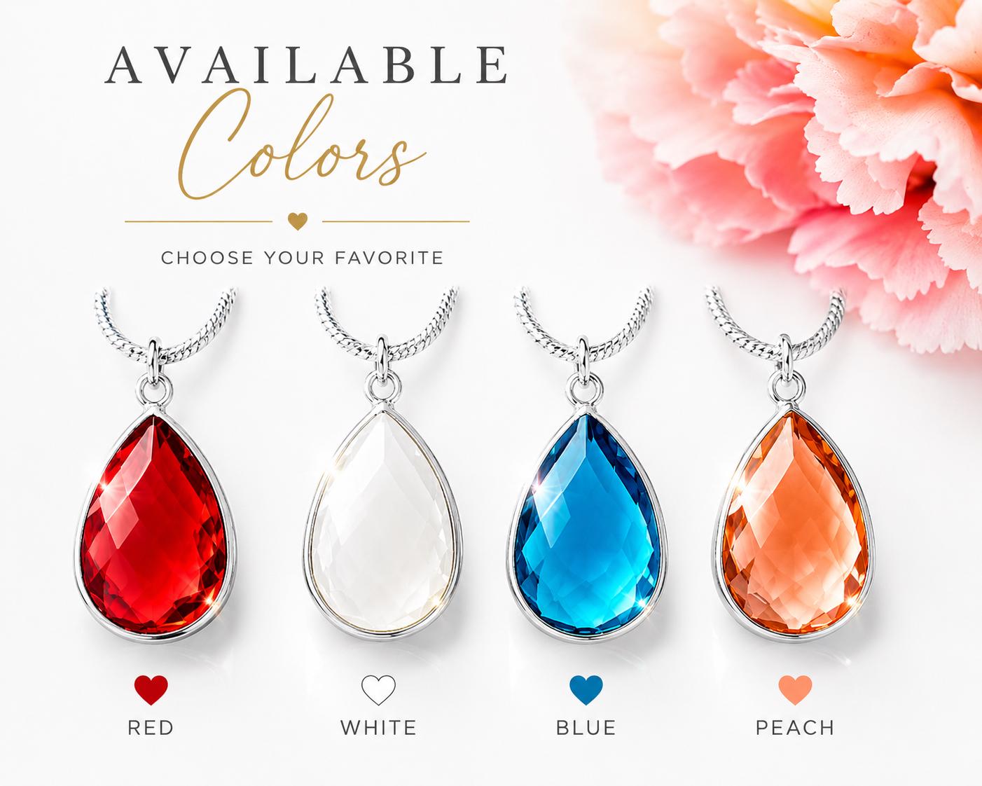 Gift for Her Necklace, Teardrop Pendant Necklace, Faceted Glass Necklace, Birthday Gift for Mom, Gift for Wife, Color Choice Necklace