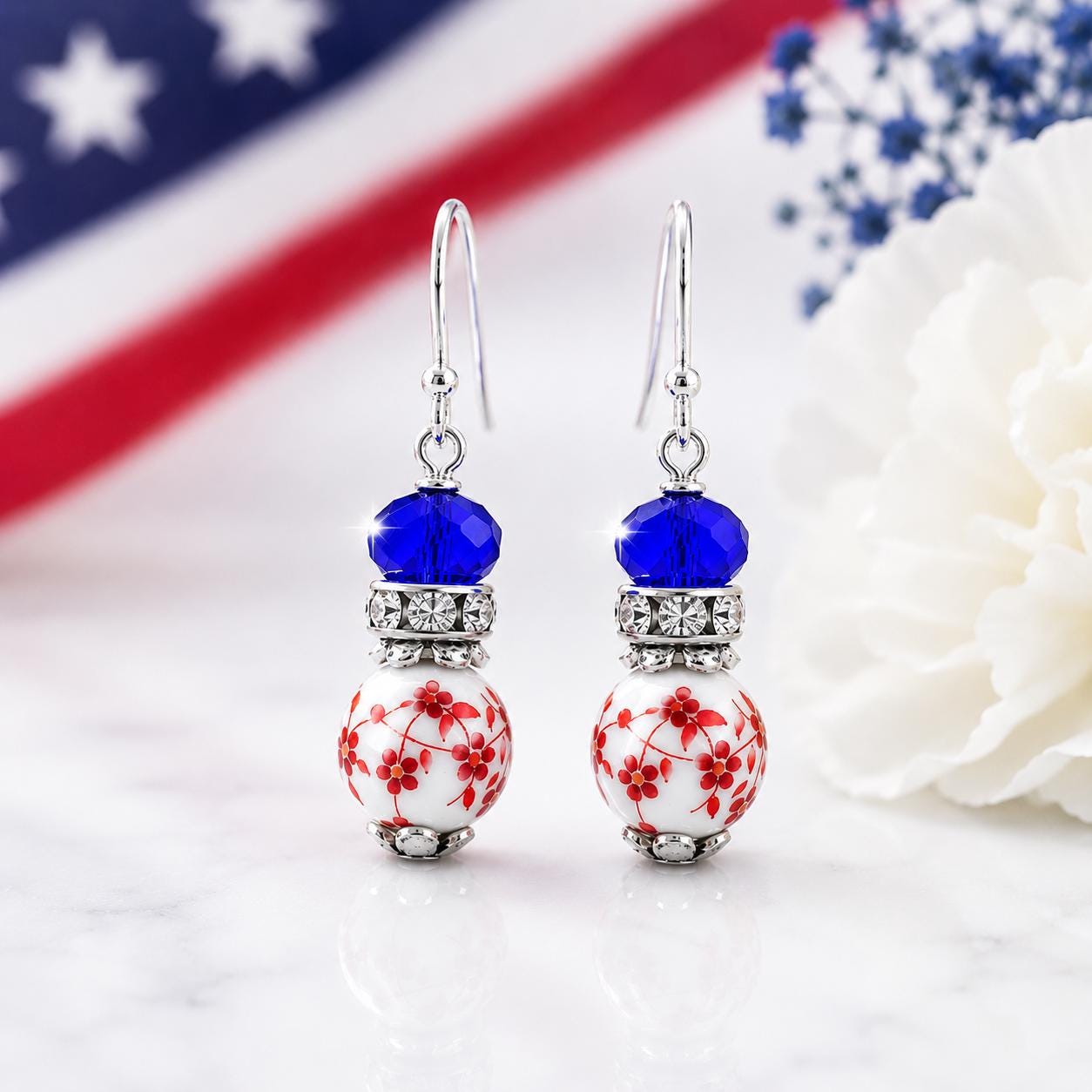 Patriotic Earrings, Red White Blue Earrings, 4th of July Earrings, Memorial Day Jewelry, Patriotic Gift for Her, USA Earrings