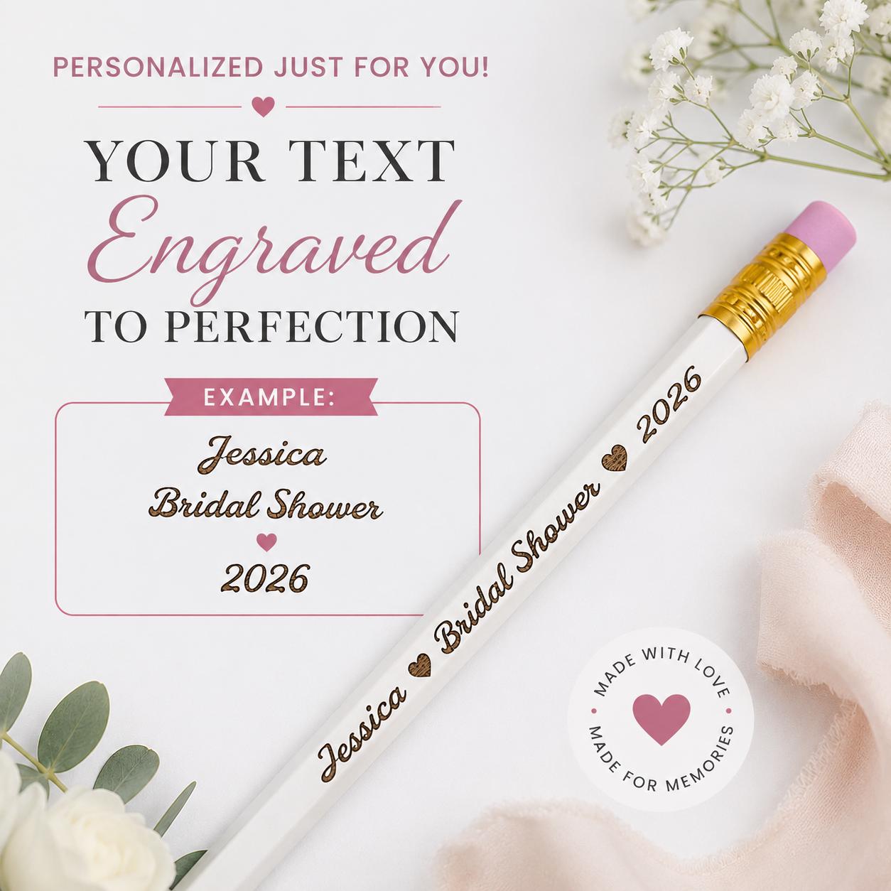 Personalized Bridal Shower Pencils, Custom Bridal Shower Favors, Bachelorette Party Favors, Wedding Shower Gifts, Personalized Pencils